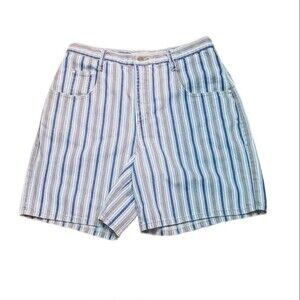Vintage 1990's Blue Striped High Rise Wide Leg Womens Denim Jean Shorts
